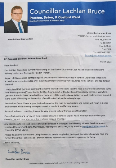 Cllr Lachlan Bruce's Letter to Prestonpans Residents